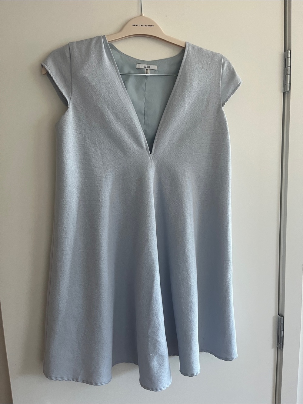 Asilio by Free People Light Blue V-Neck Cap Sleeve Dress